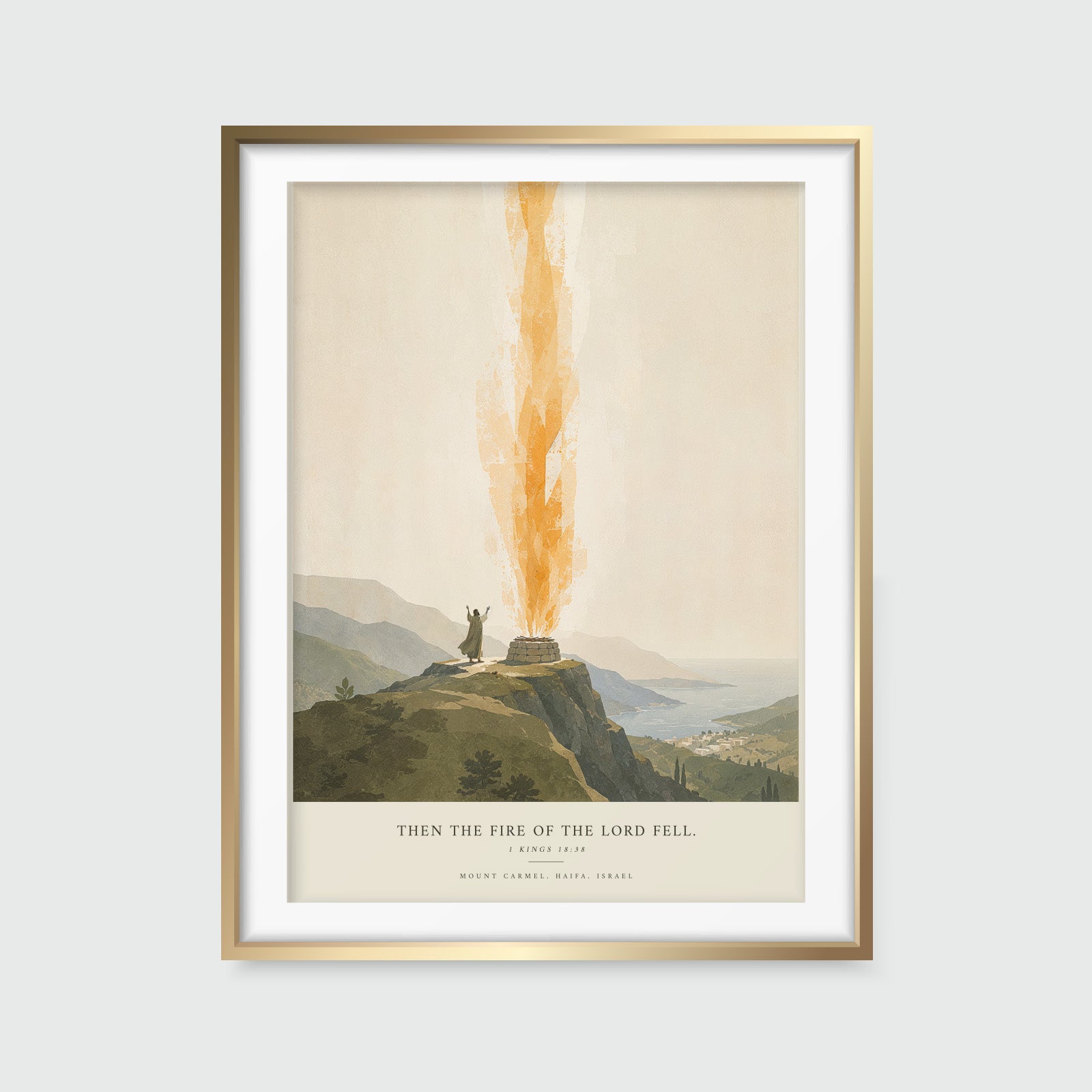 Elijah Mount Carmel Fire Print | 1 Kings 18:38 Scripture Decor