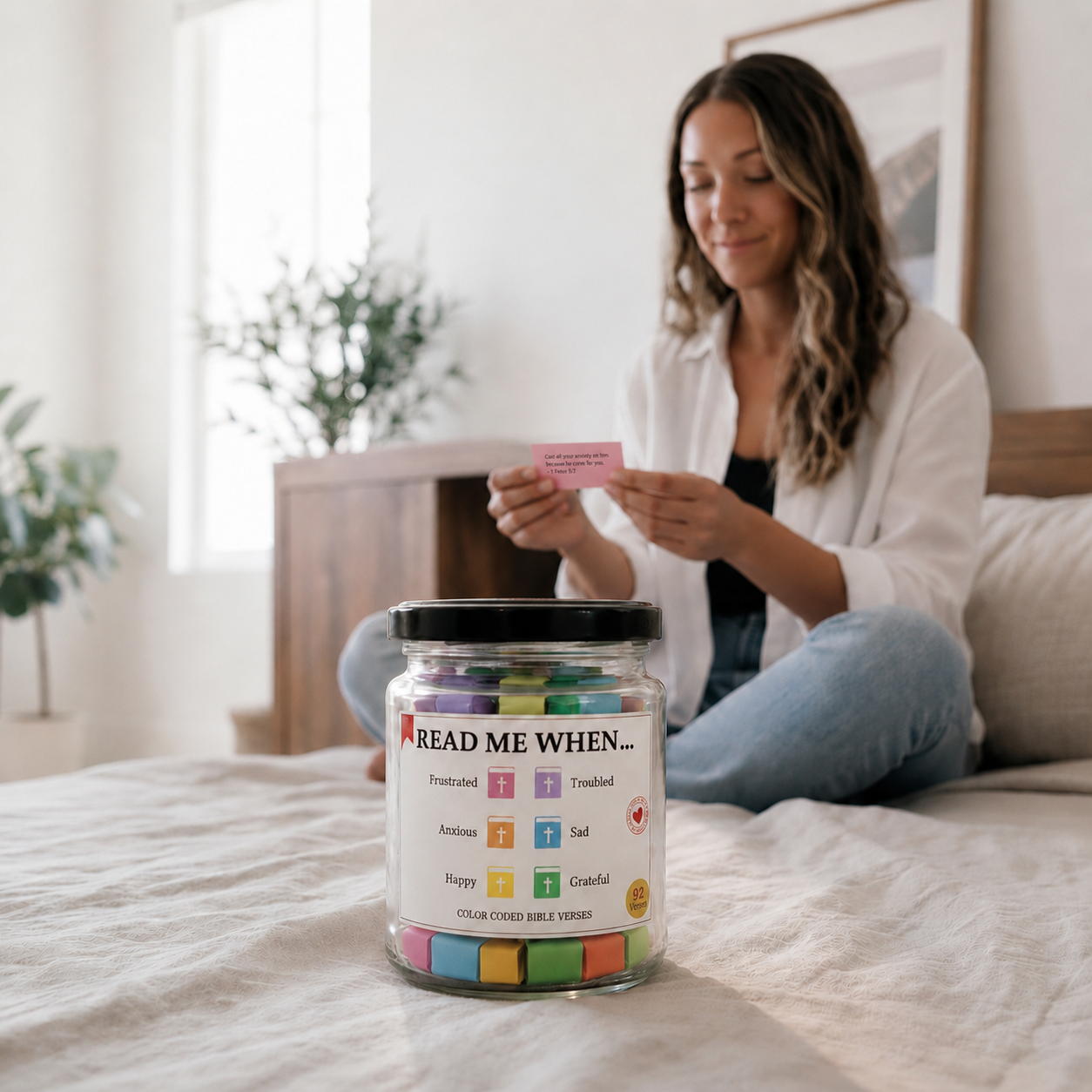 Bible Verse Jar | 92 Color-Coded Scripture Cards | Christian Gift | Pure Grace