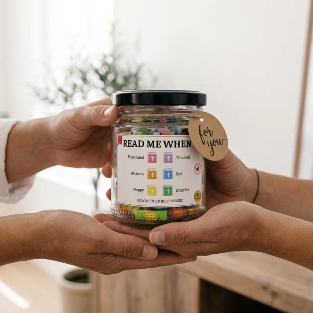 Bible Verse Jar | 92 Color-Coded Scripture Cards | Christian Gift | Pure Grace