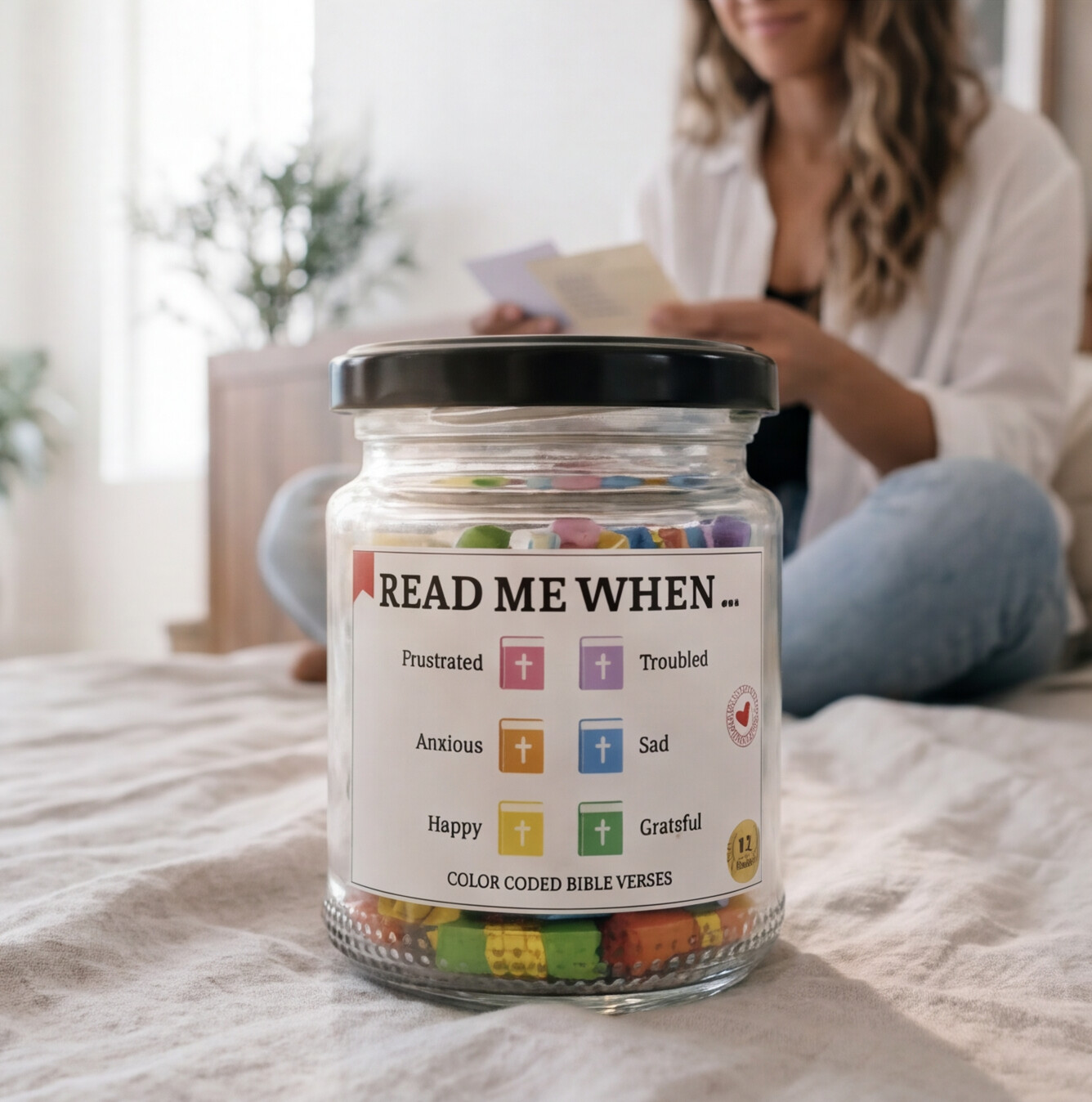 Bible Verse Jar | 92 Color-Coded Scripture Cards | Christian Gift | Pure Grace