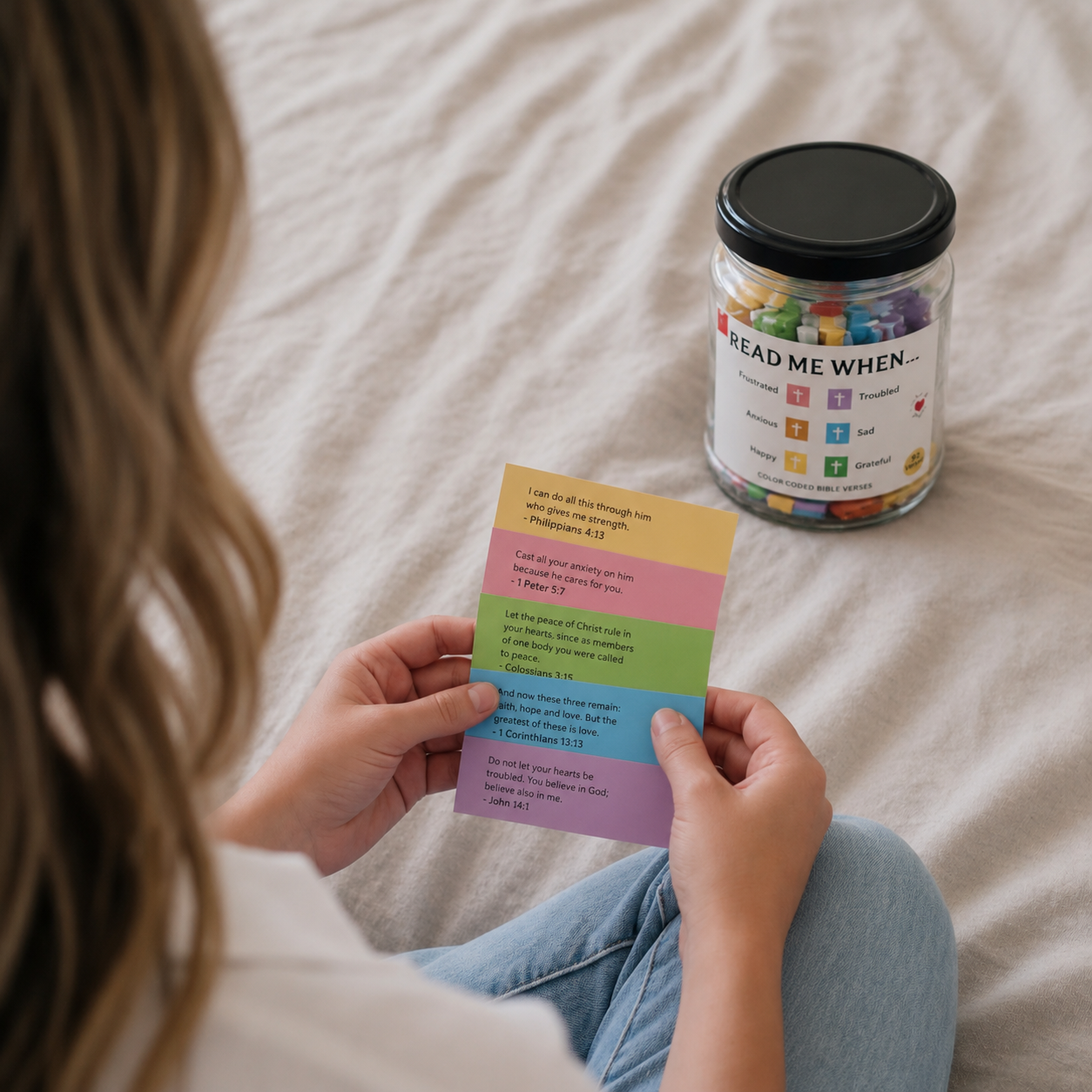 Bible Verse Jar | 92 Color-Coded Scripture Cards | Christian Gift | Pure Grace