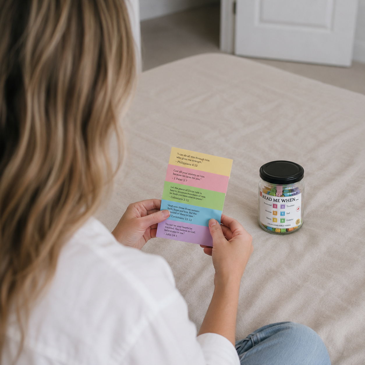 Bible Verse Jar | 92 Color-Coded Scripture Cards | Christian Gift | Pure Grace