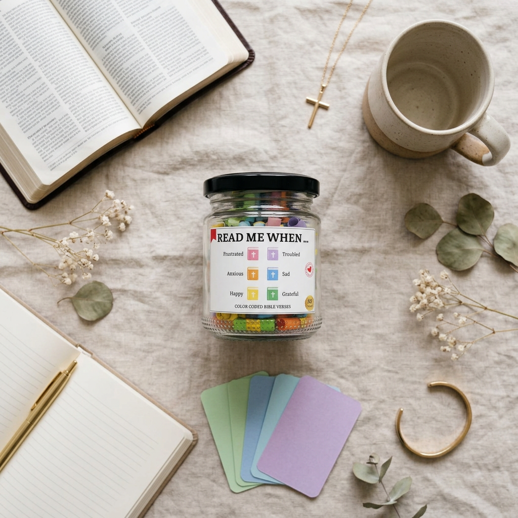 Bible Verse Jar | 92 Color-Coded Scripture Cards | Christian Gift | Pure Grace