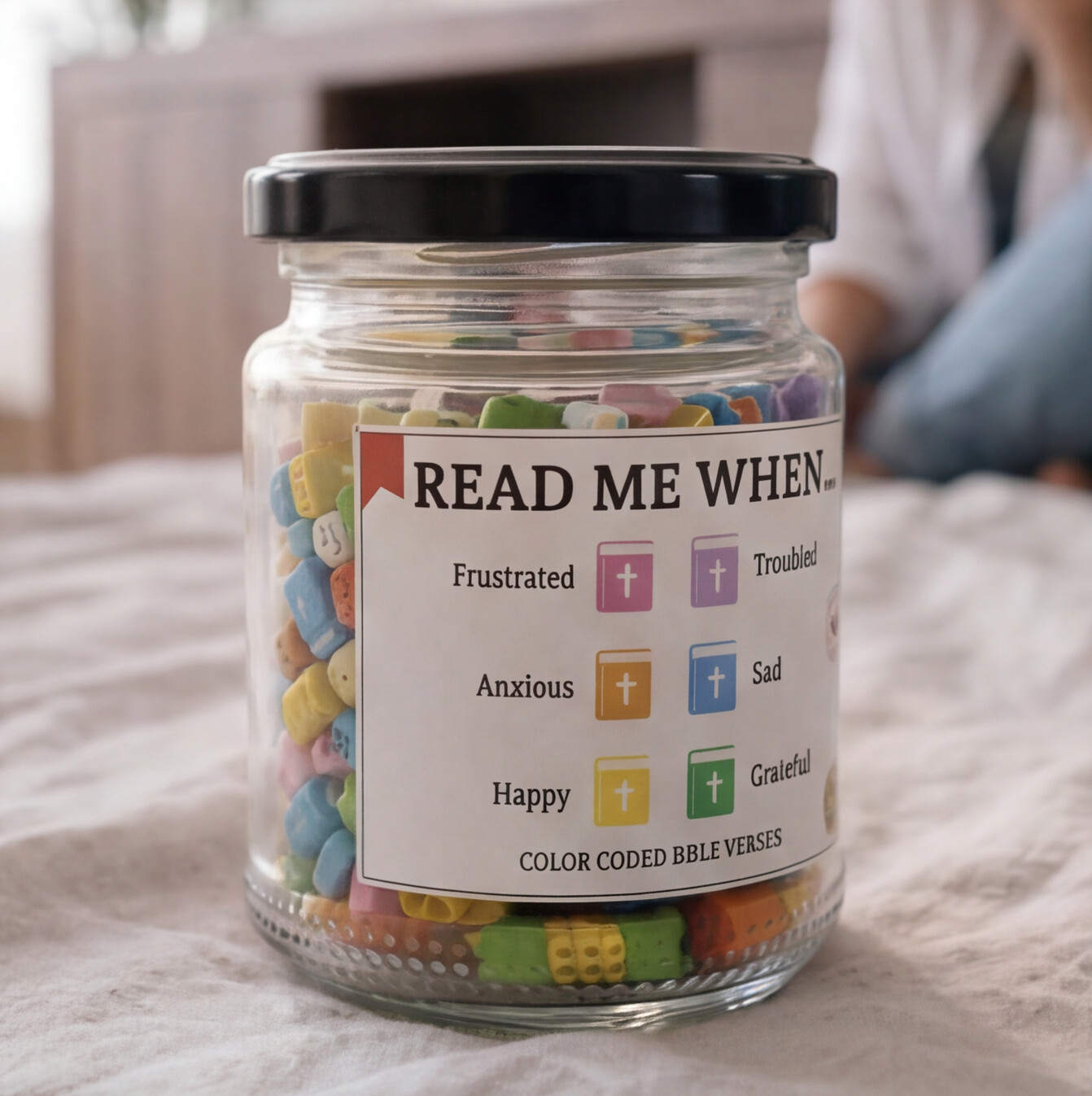 Bible Verse Jar | 92 Color-Coded Scripture Cards | Christian Gift | Pure Grace