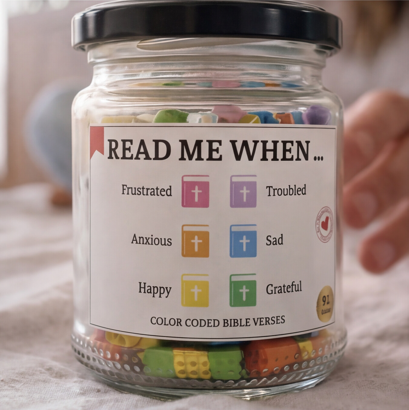 Bible Verse Jar | 92 Color-Coded Scripture Cards | Christian Gift | Pure Grace