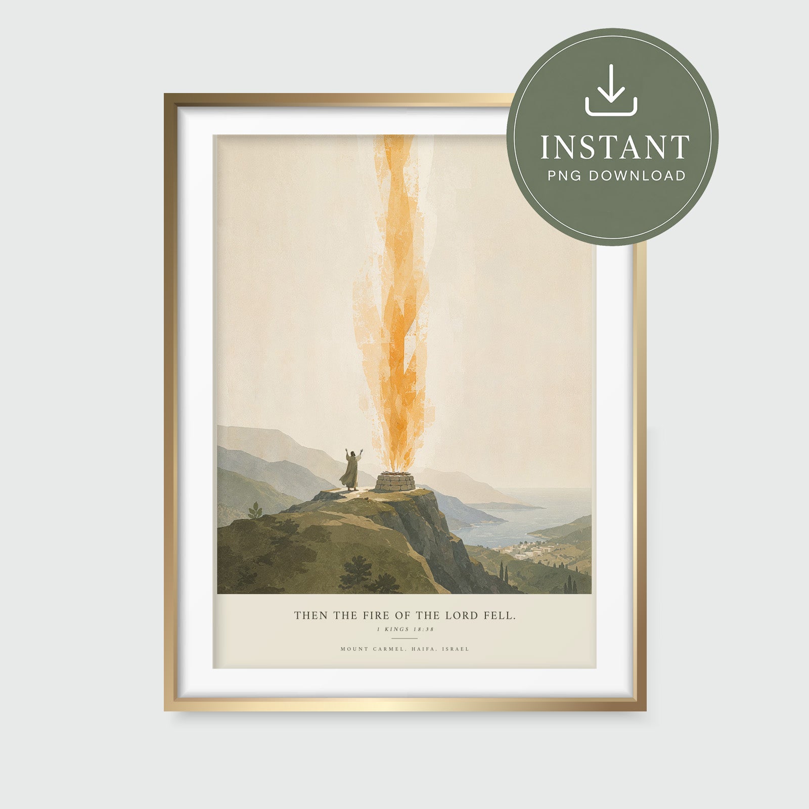Elijah Mount Carmel Christian Wall Art, 1 Kings 18:38 Bible Print, Fire from Heaven, Digital Download