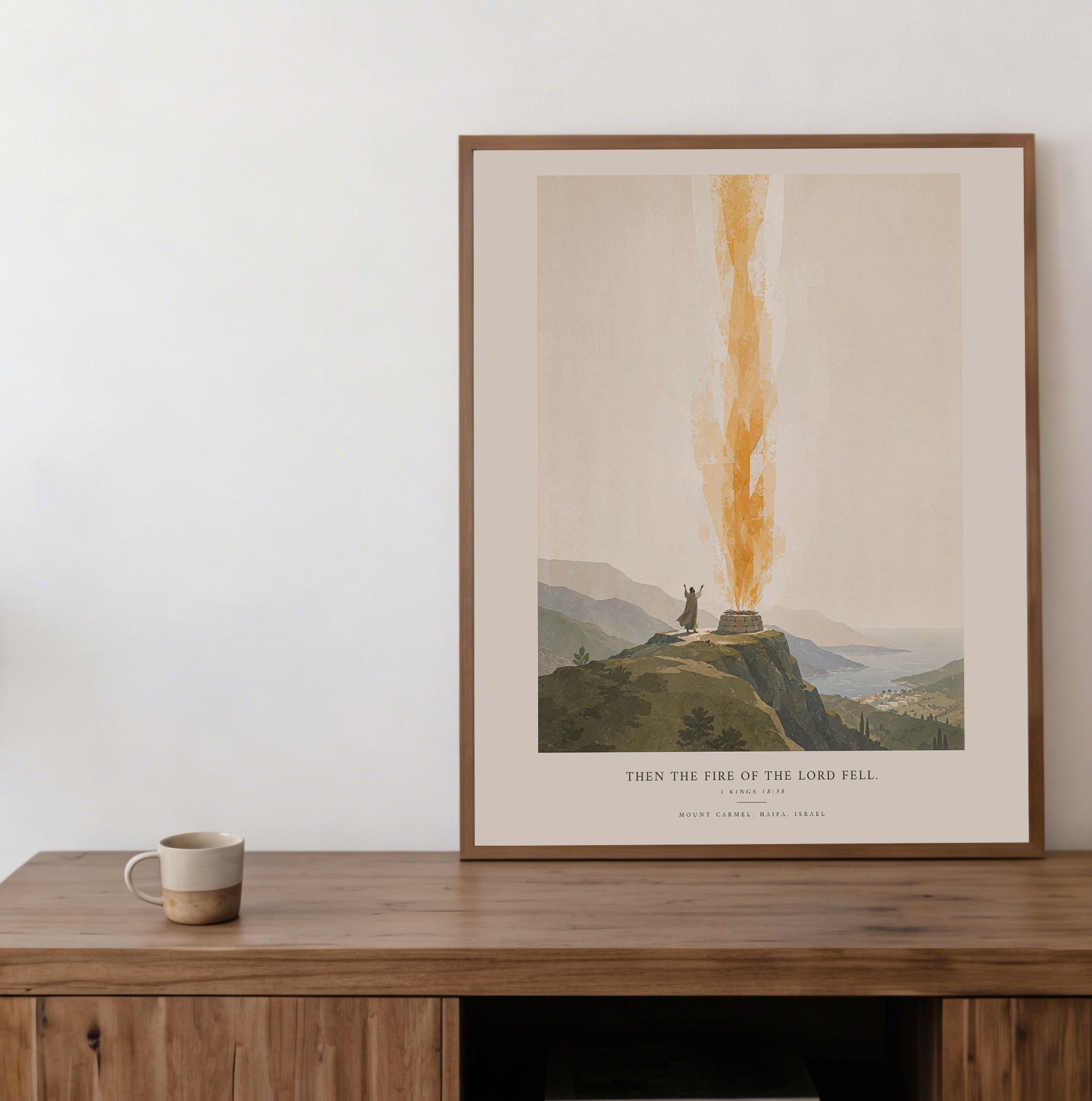 Elijah Mount Carmel Fire Print | 1 Kings 18:38 Scripture Decor