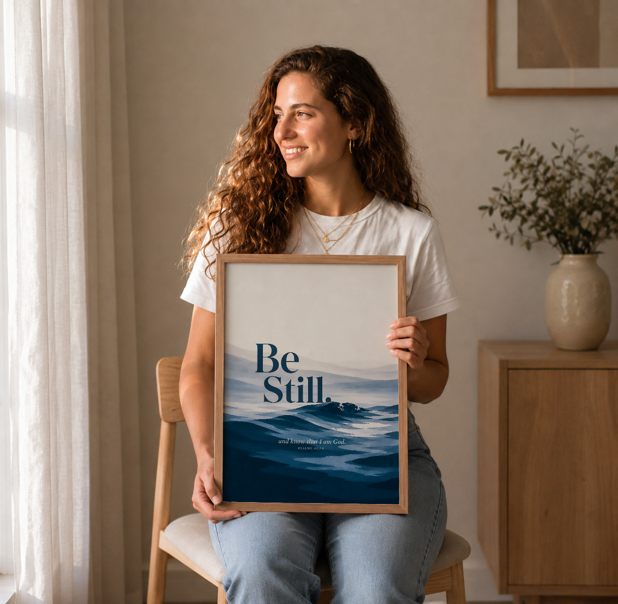 Be Still Wall Art Print Ocean Scripture Poster Christian Home Decor