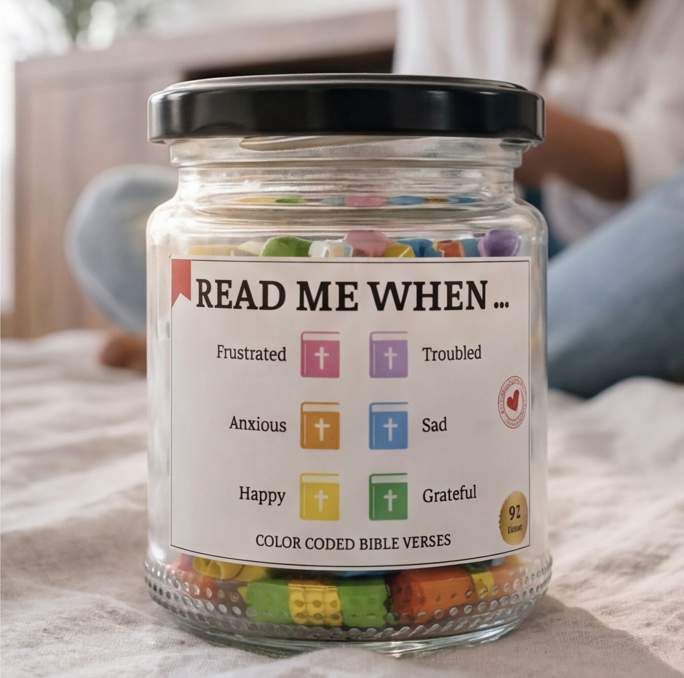 Bible Verse Jar | 92 Color-Coded Scripture Cards | Christian Gift | Pure Grace